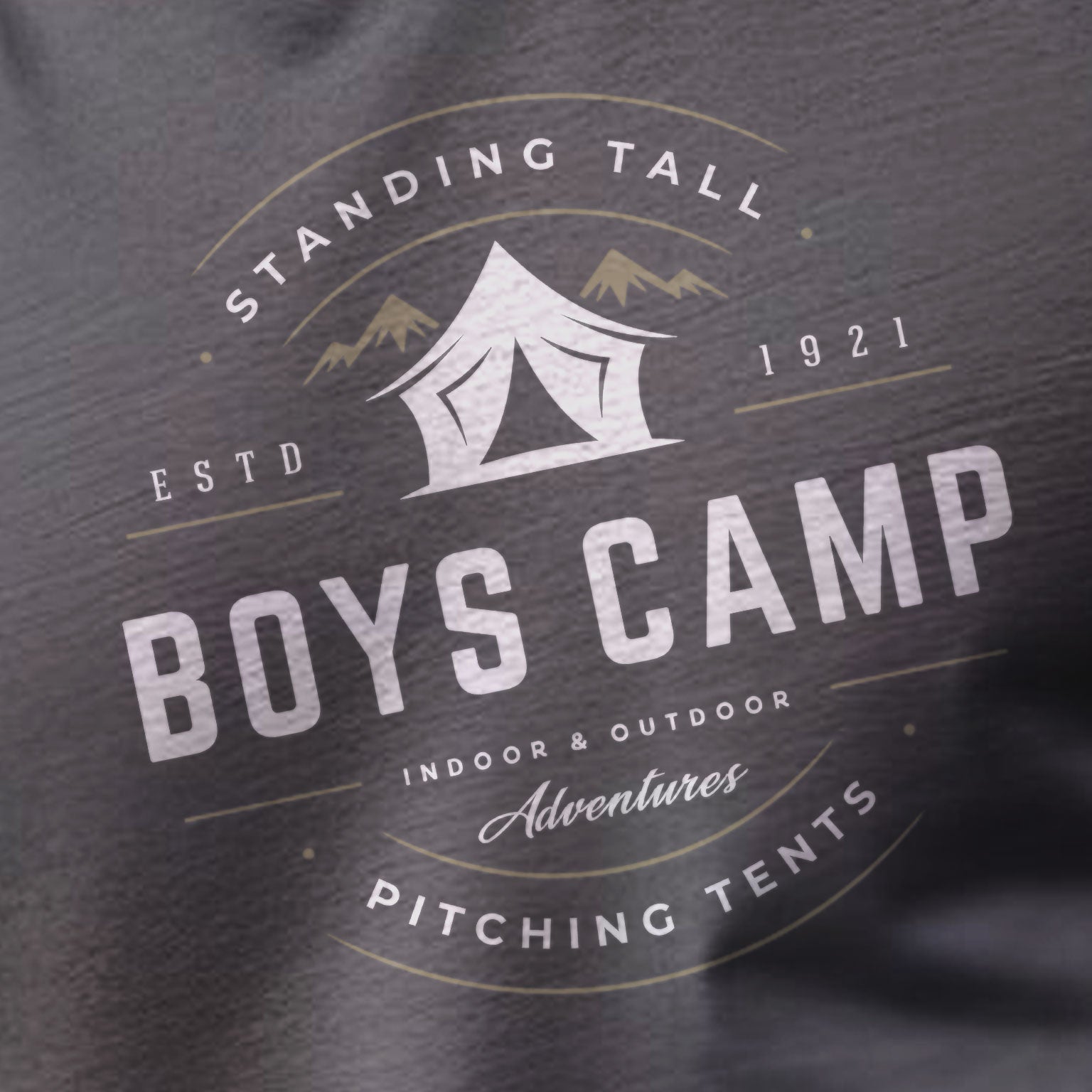 Boys Camp logo with tent graphic and text on a dark background